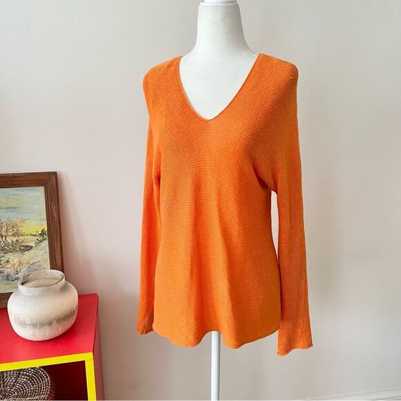 Vince Orange Linen V-Neck Sweater - Picture 1 of 9